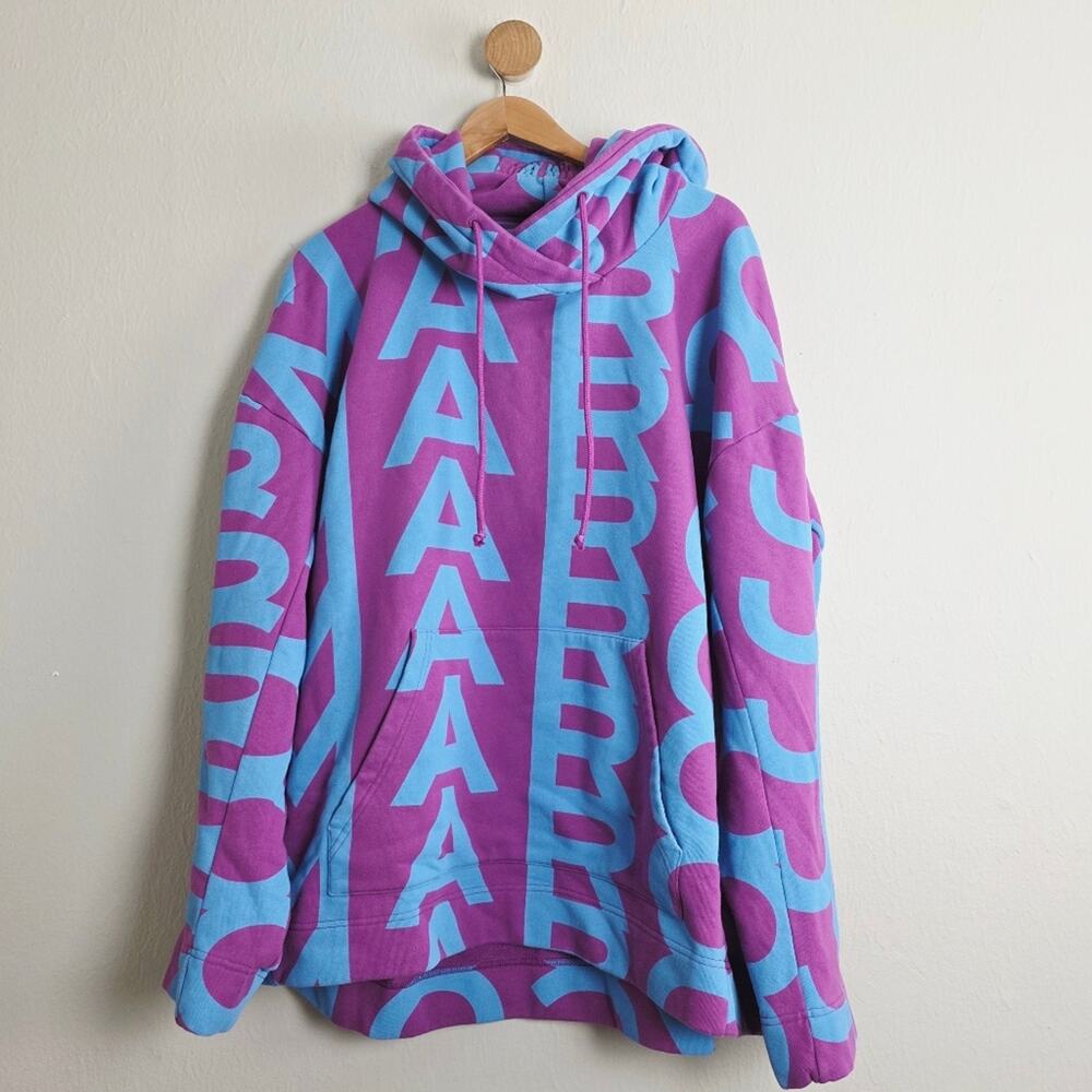Marc Jacobs Monogram Jumbo Logo Oversized Hoodie Purple Blue NWT Women's Large